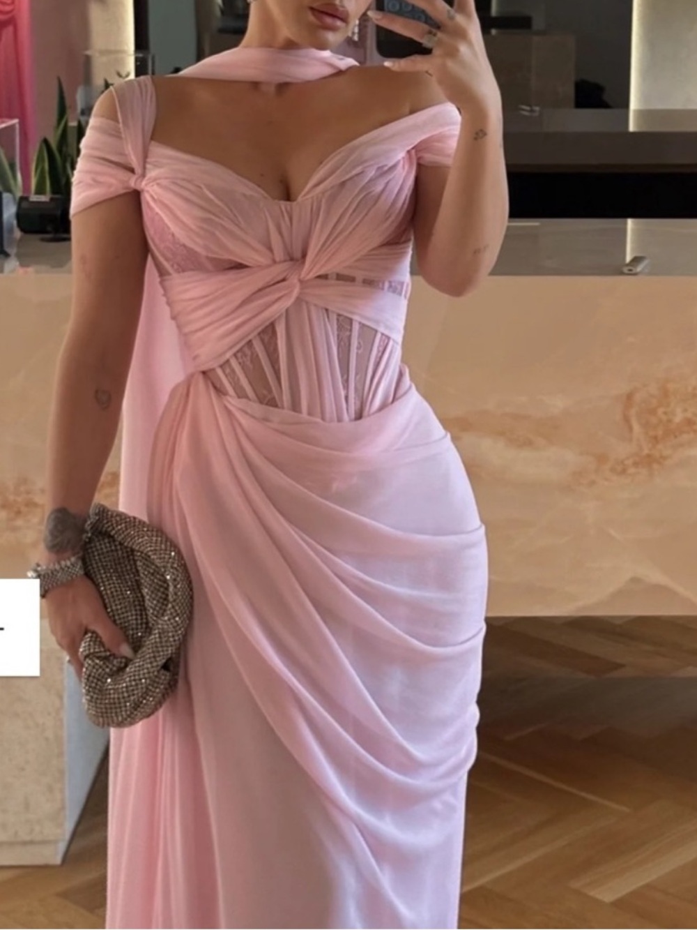 Elegant Pink Draped Evening Gown